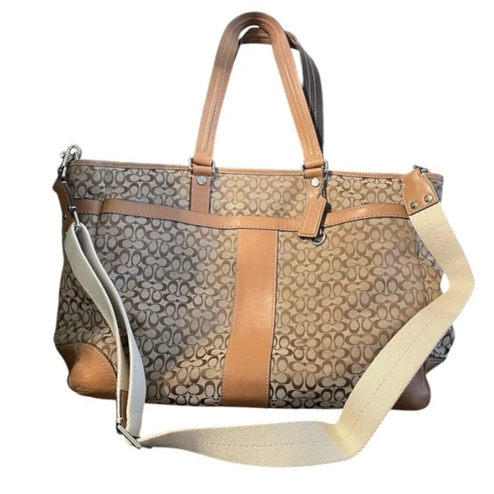 COACH Khaki Signature Crossbody Tote Handbag Multi Function Diaper Bag 77156‎